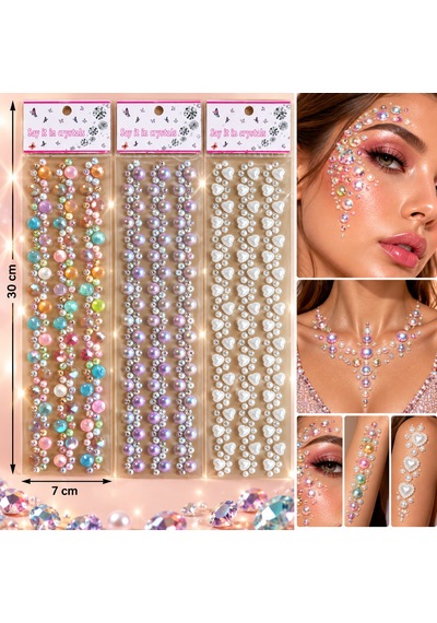 Şerit Büyük Yapışkanlı Yüz Taşı Face Gems Taşlı Yüz Ve Vücut Süsü