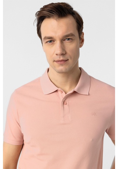Süvari Gül Kurusu Slim Fit Düz Polo Yaka Tişört Gul Kurusu