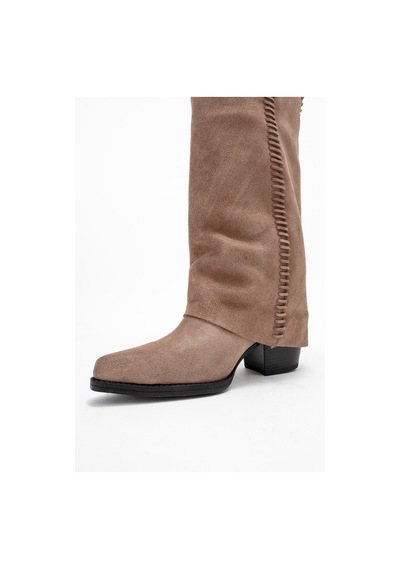 Luvishoes Velın Toprak Süet Hakiki Deri Dikişli Kadın Western Çizme Toprak
