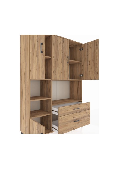 Hyperion Dolap 7 Raflı 2 Çekmeceli 5 Kapaklı 132x44x195 Çam-çam/çam Atlas Çam/atlas Çam