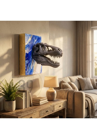 3d T-rex Kafatası Altın Varaklı Geode Epoksi Duvar Tablosu, El Yapımı Heykelsi Sanat Eseri, 25 25 Cm, Statement Tasarım 25 x 25