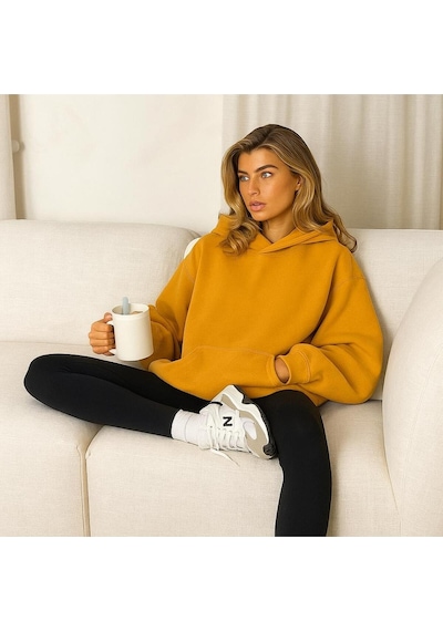 Benroma Baskılı Ünisex Kapüşonlu Sweatshırt Sarı
