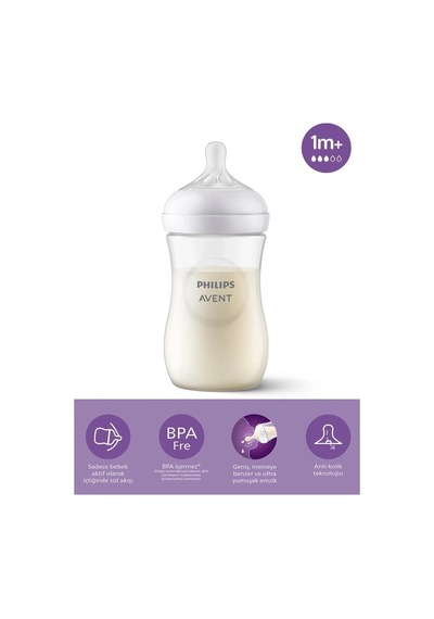 Mey İthalat Doğal Tepkili Natural Response Pp Biberon 260 Ml 1+ Ay