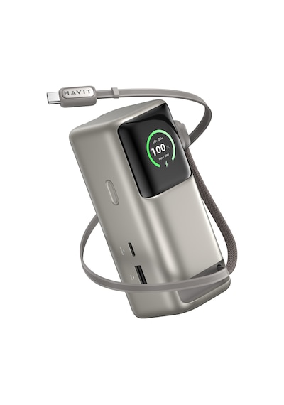 Havit PB37 10.000mAh 65W PD Hızlı Şarj Cihazı Powerbank – Akıllı Dijital Ekranlı ve Dahili USB-C Kablolu + Tr Dönüştürücü