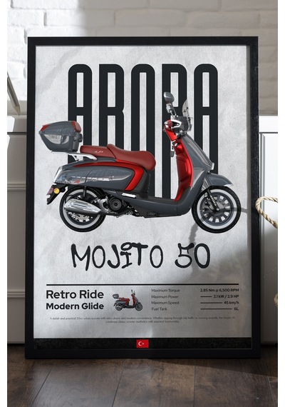 Arora Mojito 50 Siyah Ahşap Çerçeveli Poster, Dekoratif Motosiklet Duvar Tablosu