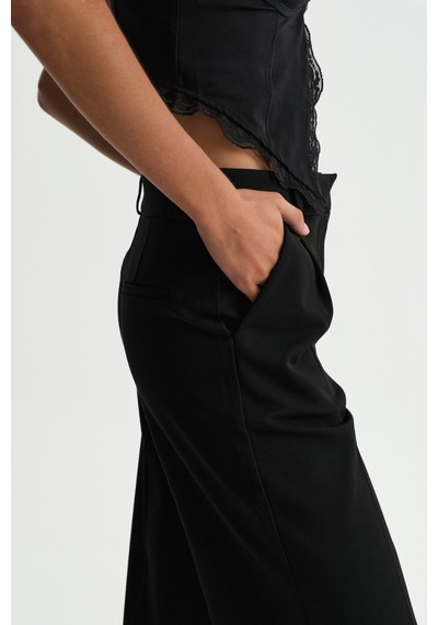 Açelyaokcu Premium Vento Orta Bel Wide Leg Dokuma Pantolon Siyah