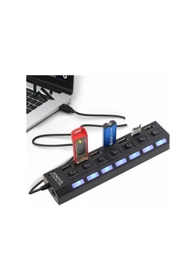 7 Port Usb Hub Çoklayıcı Çoğaltıcı Onoff Düğmeli Işıklı Adaptörlü