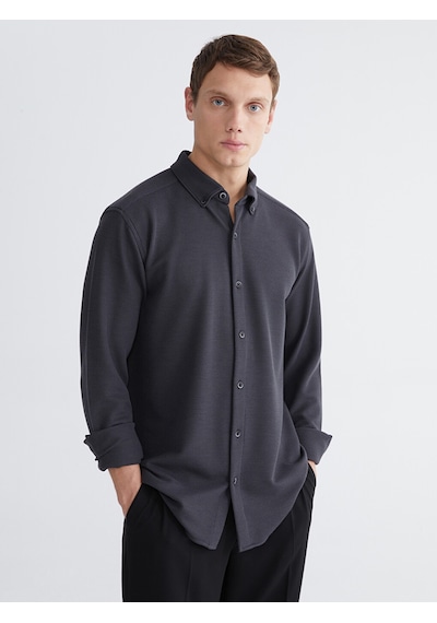 Lcw Vision Antrasit Slim Fit Uzun Kollu Erkek Dokulu Gömlek