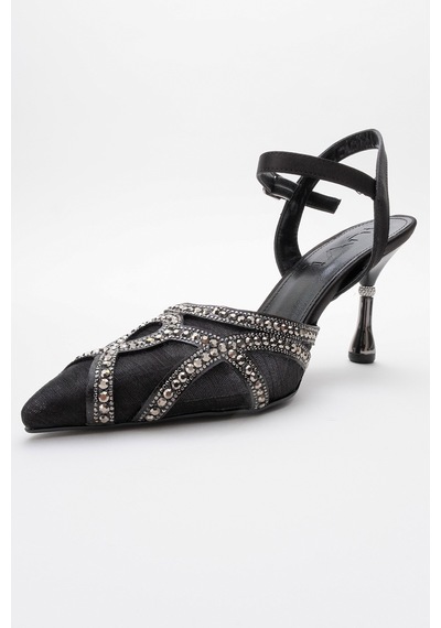 Luvishoes Luvi Shoes Volby Siyah Saten Taşlı Kadın Abiye Ayakkabı Siyah