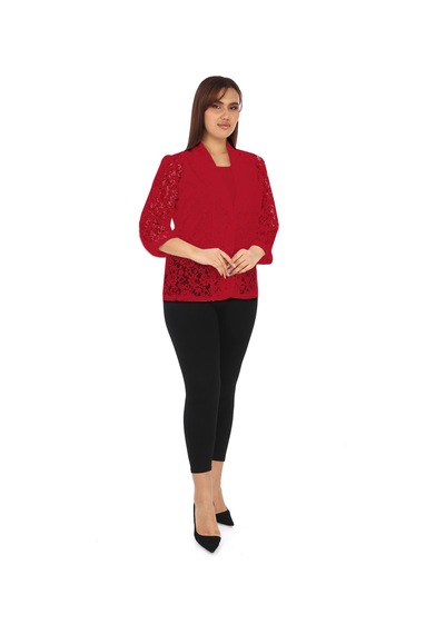 Lady Majestic Dantel Büyük Beden Kadın Ceket 44709 Kırmızı