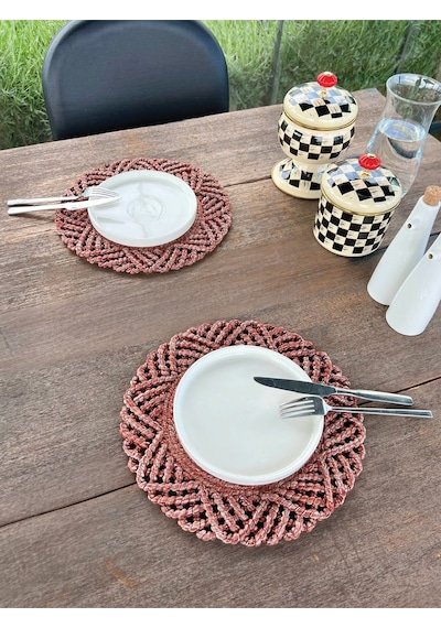2'li Set Hasır Görünümlü Amerikan Servis-leke Tutmaz Bordo 33 Cm Bordo