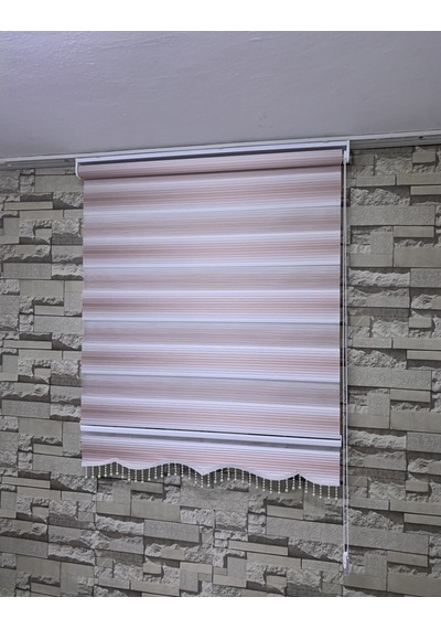 Pembe Beyaz Geniş Plise Zebra Stor Perde Tüm Ölçülerde