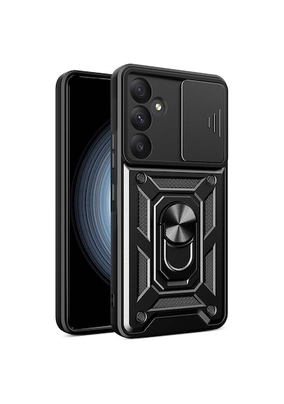 Zore Galaxy A55 Kılıf Magnetik Standlı Kamera Korumalı Ogaa Sürgülü Vega Kapak - Siyah