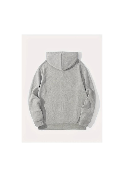 Medinenur El Yazı Detaylı 2 İplik Şardonlu Kapüşonlu Sweatshirt Gri