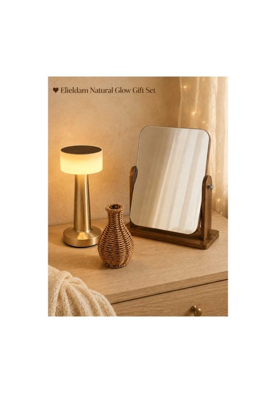 Doğum Günü, Özel Gün, Yeni İş, Sevgiliye Hediye, Yeni Ev Hediyesi Masa Lambası, Ayna Ve Rattan Vazo Premium Set
