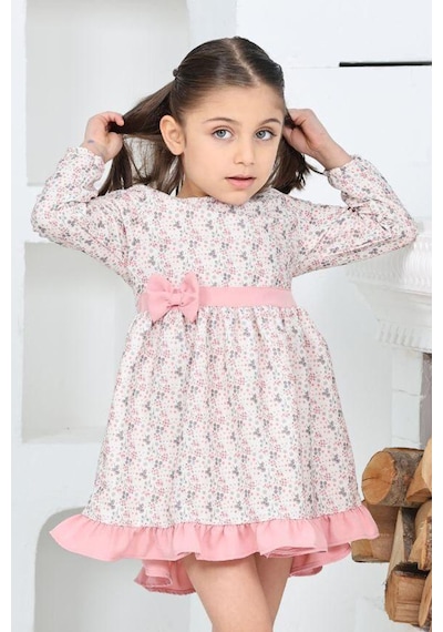 Kız Çocuk Fırfırlı Ve Fiyonklu Elbise 12173 Pembe