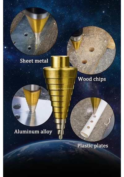 Kademeli Matkap Ucu, Hss, Titanyum Nitrür Kaplamalı, 4-12 Mm, Metal, Sac, Alüminyum, Plastik İçin, Uzun Ömürlü, Pürüzsüz, Delik Açma, Yüksek Performans, Tüm Matkaplara Uyumlu