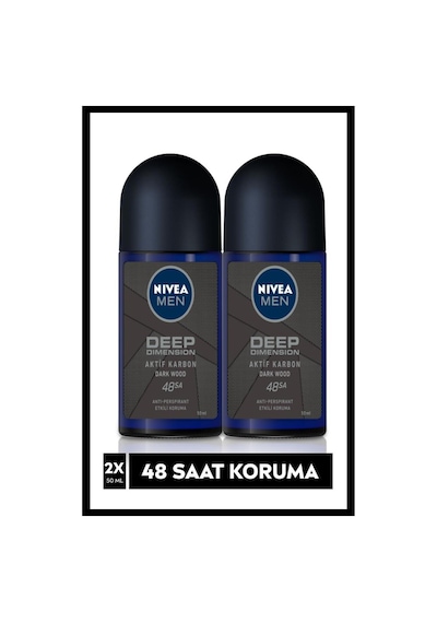 Men Erkek Roll-on Deodorant Deep Dimension Aktif Karbon 50ml, 72 Saat Anti-perspirant Koruma,x2 Adet