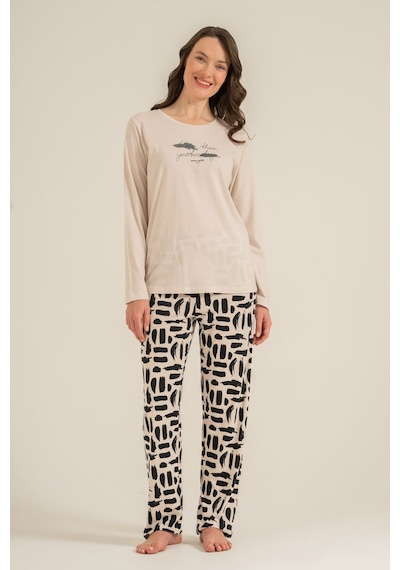 Pierre Cardin Kadın Better Than Yesterday Krem Uzun Kol Pijama Takım Pc9299-s-v1 Pc9299-s-v1