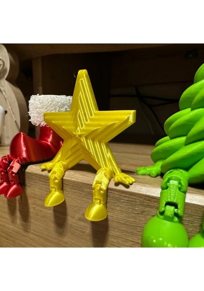 3d Baskı Yılbaşı Oturan Yıldız Figür Dekor Süsü - 4 Adet