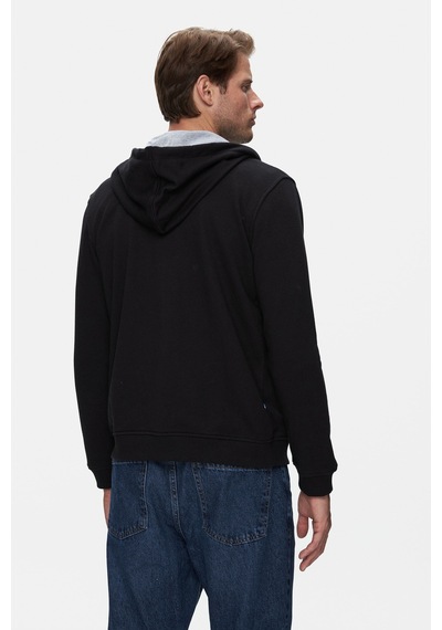 Ucla Hılgard Siyah Kapüşonlu Ve Fermuarlı Baskılı Standard Fit Erkek Sweatshirt Siyah