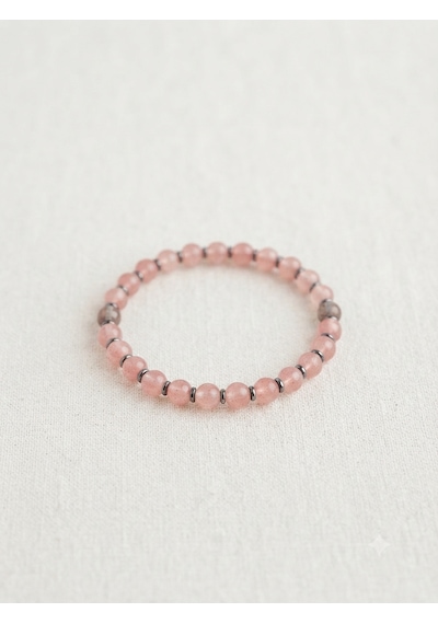 6 Mm Gül Kuvars Bileklik Ve Hematit Detaylı Günlük Kullanıma Uygun Açık Pembe