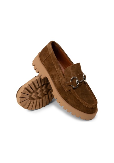 Deery Kadın Hakiki Süet Taba Renk Tokalı Loafer - 02037ztbac01