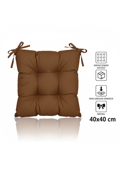 Rual 4 Lü Sandalye Minderi Bağcıklı, Çökme Yapmaz Sünger Dolgulu, Yıkanabilir 40x40 Cm Kahverengi