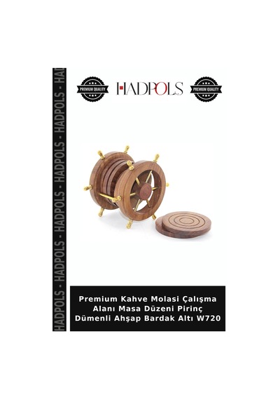 Premium Kahve Molasi Çalışma Alanı Masa Düzeni Pirinç Dümenli Ahşap Bardak Altı W720