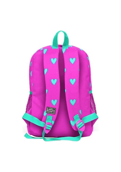 Coral High Kids Neon Pembe Su Yeşili Kalp Desen 3'lü Okul Çanta Seti Goset0123113