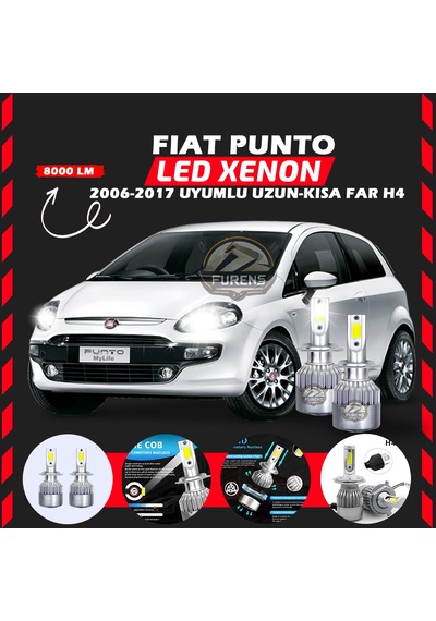 Fiat Punto 2006-2017 Uzun - Kısa Far Uyumlu Şimşek Etkilii Led Xenon Performance Series H4
