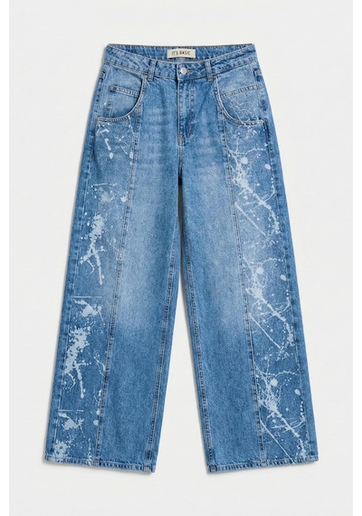 Itsbasic Kadın Mavi 2s6-24 Wide Leg Fit Bol Kesim %100 Koton Özel Tasarım Denim Jean