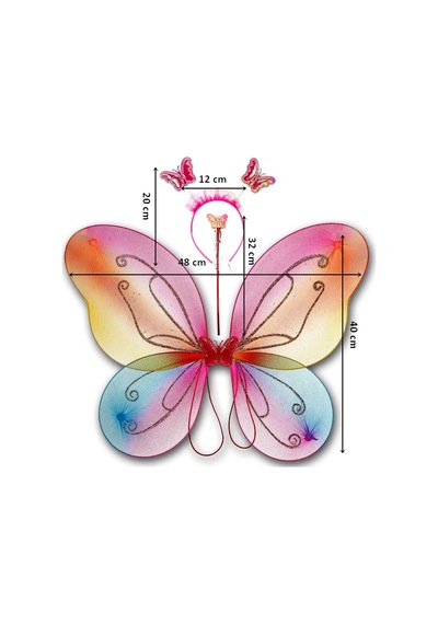 Kelebek Kanat, Asa Taç 3'lü Set - Rainbow