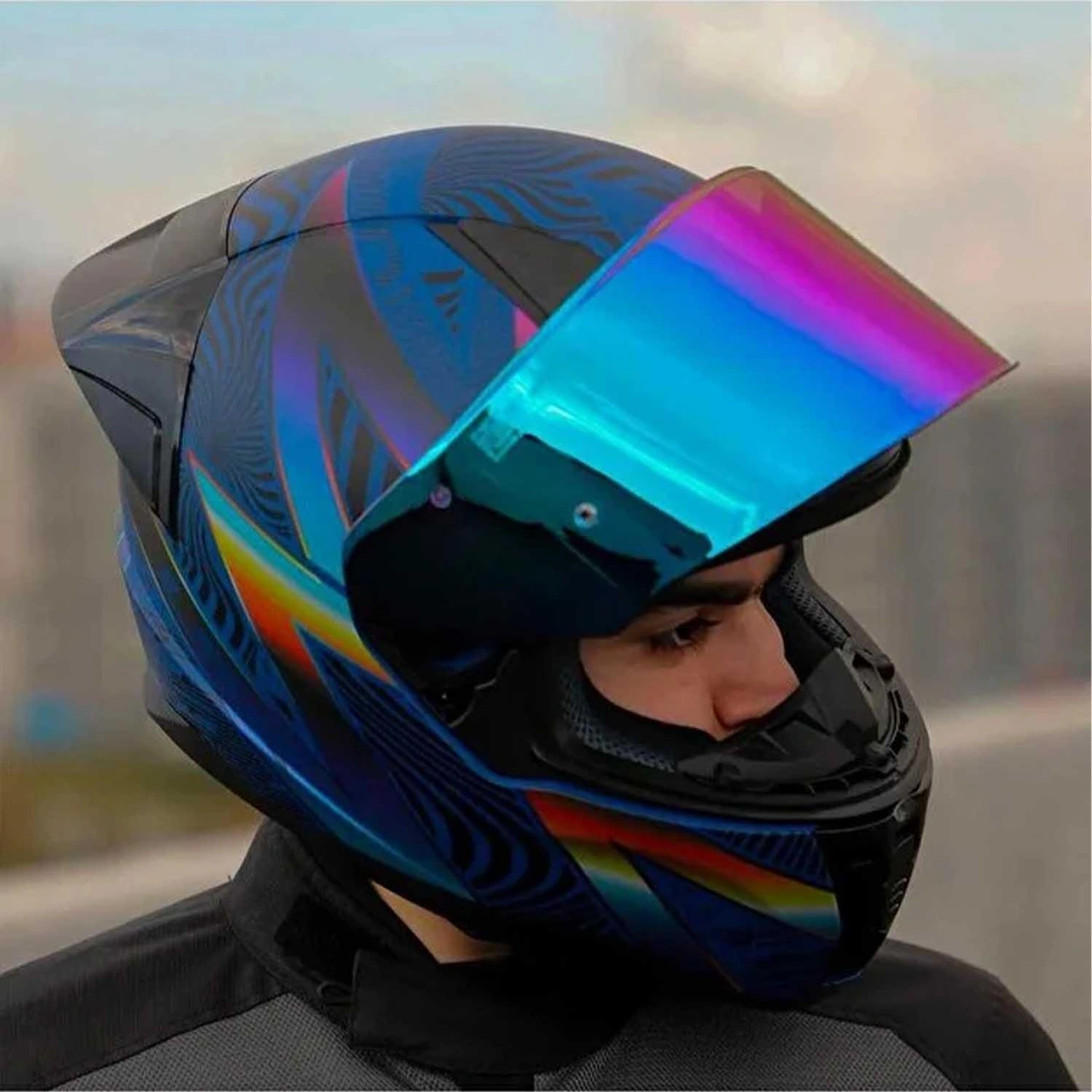 Ls2 Rapid 2 Optik Full Face Gökkuşağı Vizörlü Motosiklet Kaskı Mavi - Mor
