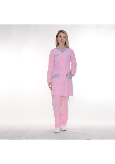 Bayan Temizlik Önlük Pembe Çizgi Garnili