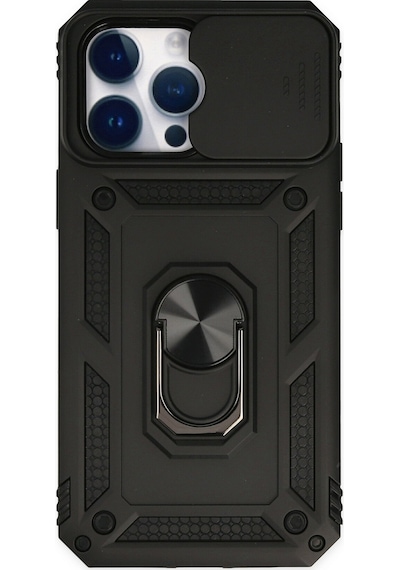 Newface - 865 - İphone 14 Pro Max Kılıf Pars Lens Yüzüklü Silikon - Edntrend - - Siyah