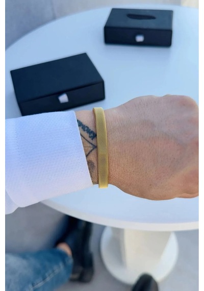 Hasır Örme Gold Paslanmaz Çelik Bileklik Unisex Antrasit