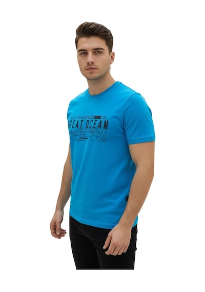 Lacaton 24-7014 Erkek Bisiklet Yaka Baskılı T-shirt Turkuaz Turkuaz