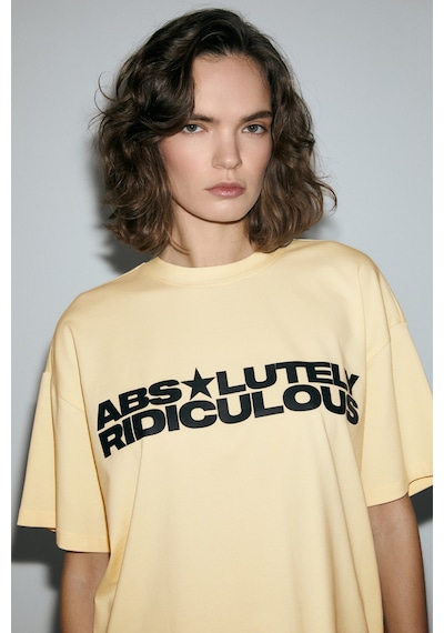 Grımelange Tambeza Kadın %100 Pamuk Yumuşak Kumaşlı Baskı Detaylı Sarı T-shirt Sarı