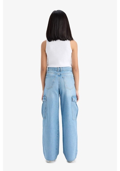 Defacto Kız Çocuk Wide Leg Kargo Geniş Paça Jean Pantolon E5878a825aunm39 Mavi