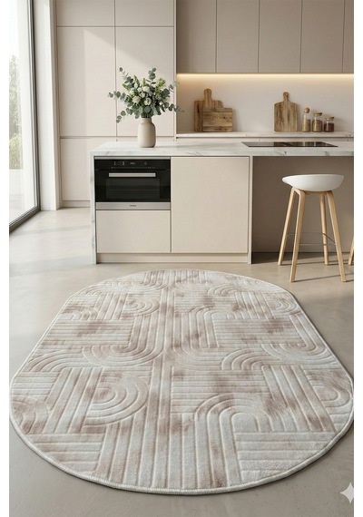 Modern Oval Halı Bambu Dokulu Kaymaz Taban Yumuşak Salon Yatak Odası Halısı Kahve 5001