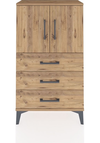 Arges Komodin 2 Raflı 3 Çekmeceli 2 Kapaklı 60x30x106 Çam-çam Çam