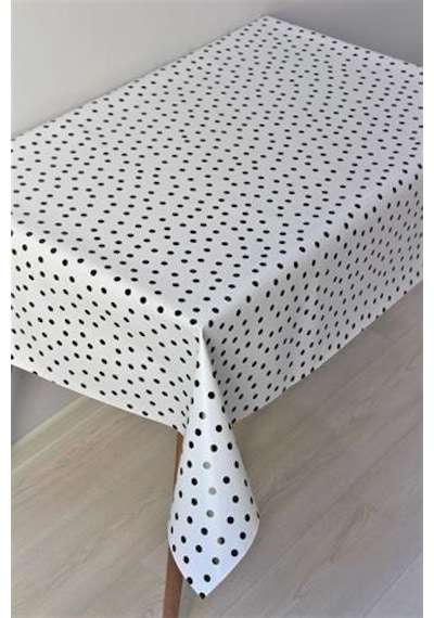 Astarlı Silinebilir Pvc Muşamba Masa Örtüsü Siyah Puantiye - 8059-1a