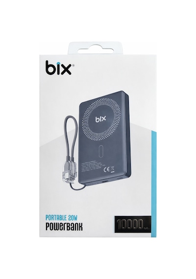Bix Pb118 10000 Mah 20w Hızlı Şarj Dahili Kablolu Powerbank Gri Açık Gri