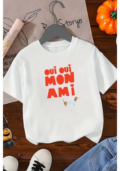 Monila Kız Çocuk Baskılı Pamuklu Bisiklet Yaka T-shirt Beyaz