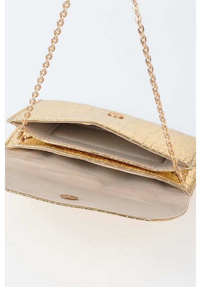 Vivaq Kadın Croco Gold Zarf Tasarım 2 Bölmeli Mini Zincir Askılı Çıt Çıt Kapama Clutch Ve El Çantası