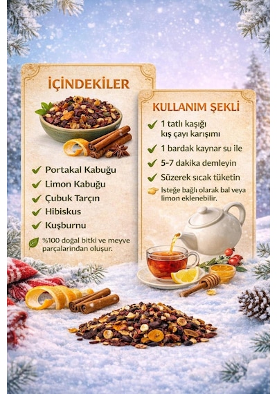 Kış Çayı 80 G Limon Kabuğu Portakal Kabuğu Hibiskus Kuşburnu Tarçın Karanfil