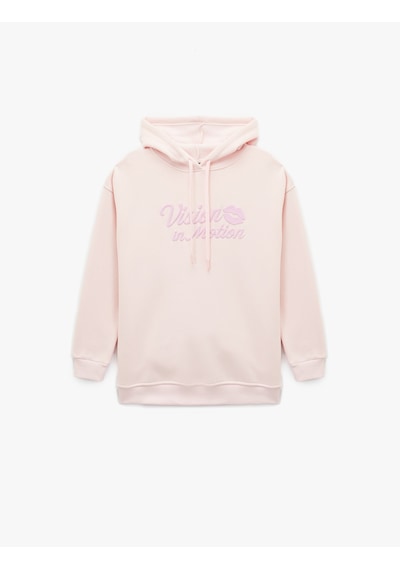 Koton Uzun Kollu Kapüşonlu Baskılı Oversize Sweatshirt Pembe 6wal10550ık Gül