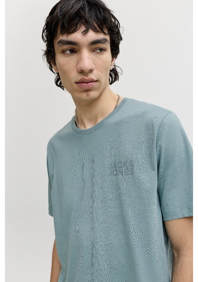 Jack & Jones Erkek Corp Logo Baskılı Bisiklet Yaka Kısa Kollu Tişört Turkuaz