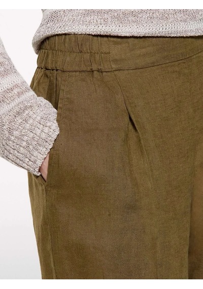 Sisley %100 Keten Beli Lastikli Önü Pileli Pantolon Kadın Yeşil Pantolon - 325p4aghlf00s
